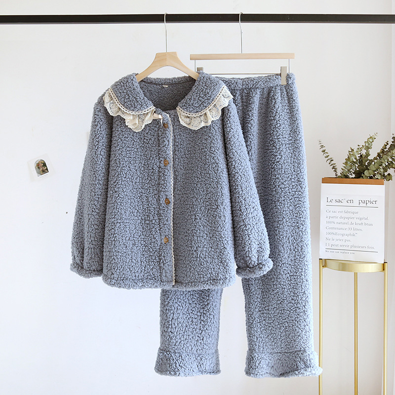 女性と男性用のコーラルベルベットパジャマ、秋冬カップルセット、和風カジュアルベルベット厚手暖かいホームウェア