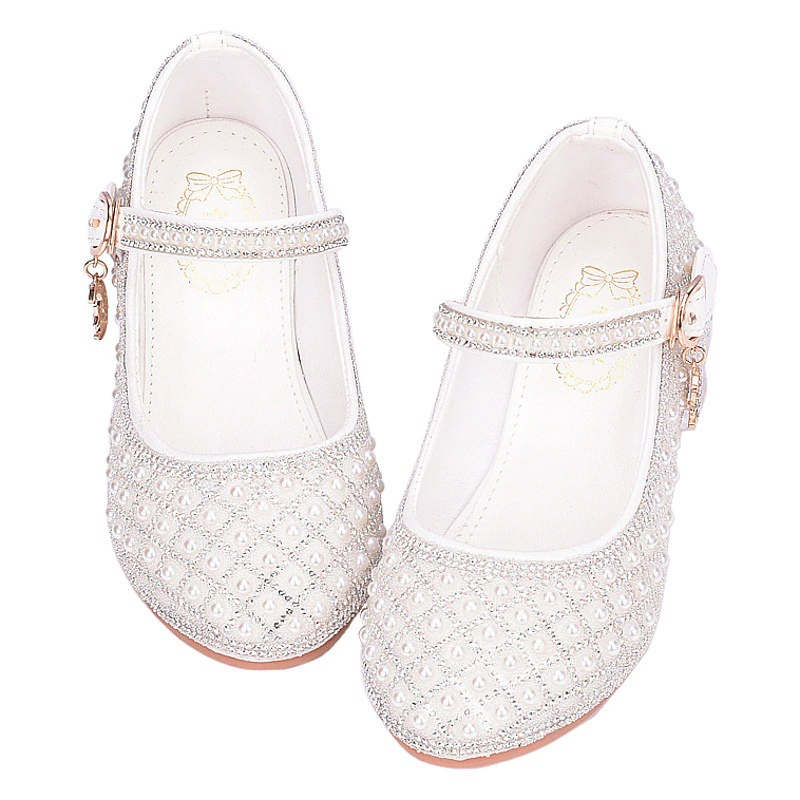 Заводская доставка новые туфли принцессы для девочек Серебряная обувь для детей на высоком каблуке со стразами и жемчугом с кристаллами