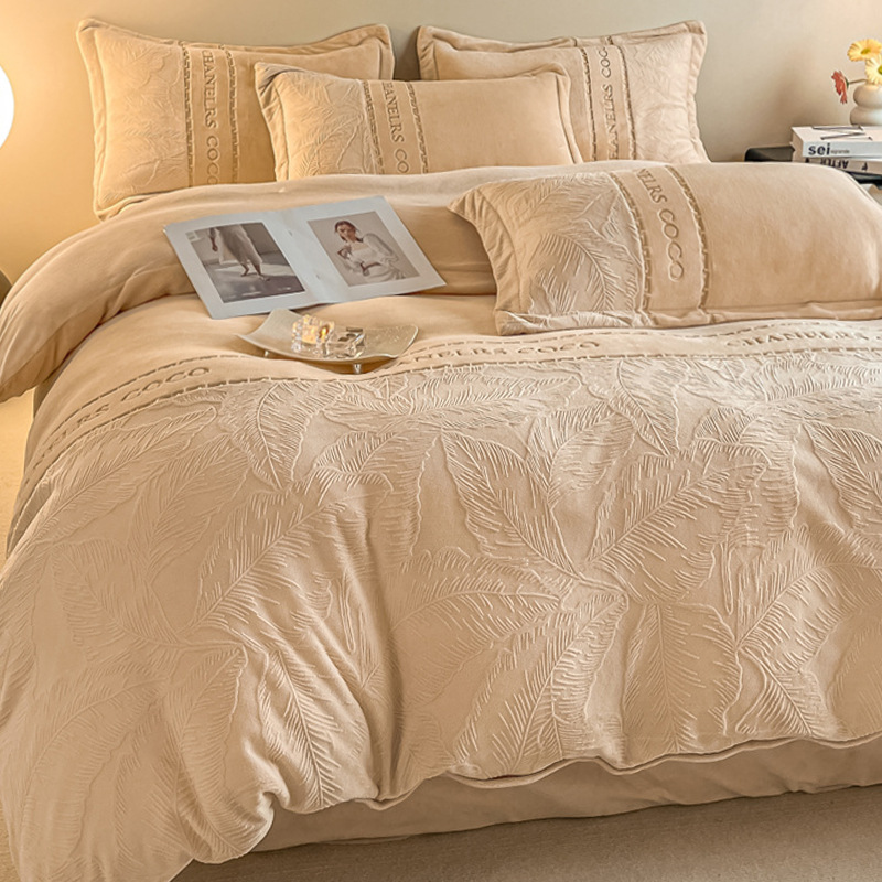 Invierno lujoso ligero cama de lana de leche de cuatro piezas con lana de doble cara de alta sensación engrosada sábanas de franela de coral