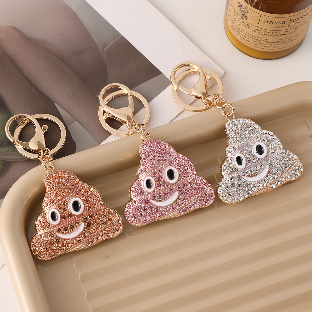Cross-border Bestseller Cute Diamond-encrusted Funny Poop Car Keychain Cartoon Metal Keyring Small Gift Wholesale_voghion.com