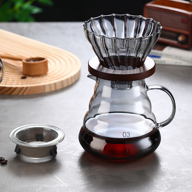 Cafetera de café de lavado a mano, taza de filtro de café, cafetera de goteo, filtro con calibración, taza de extracción fría, conjunto de cafetera compartida de vidrio estadounidense