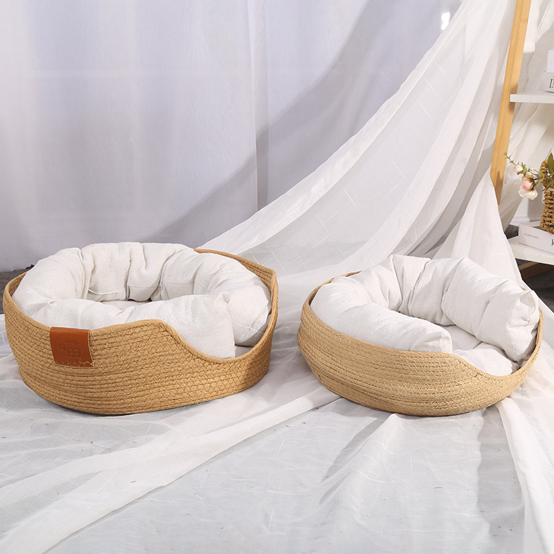 [Factory] Minimalist Style Wicker Cat Bed Hand-woven Nest Four Seasons Universal Cat Scratching Board Home Pet Supplies Dog Bed