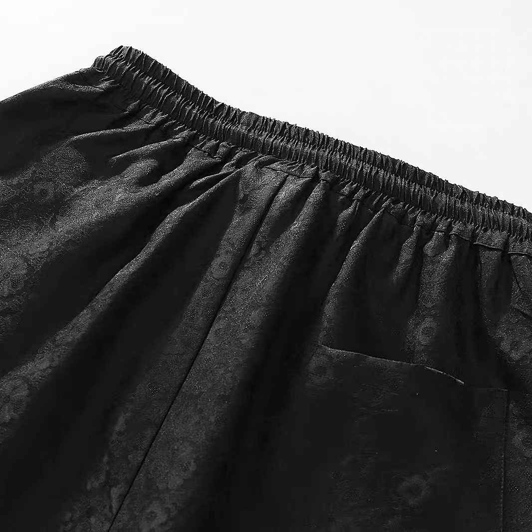 Quần short nam thể thao rộng thùng thình chất lụa tơ tằm cao cấp — Da đen 8987 chi tiết 8