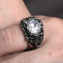 跨境饰品批发 潮流复古创意蝎子宝石男士钛钢戒指 个性不锈钢指环
