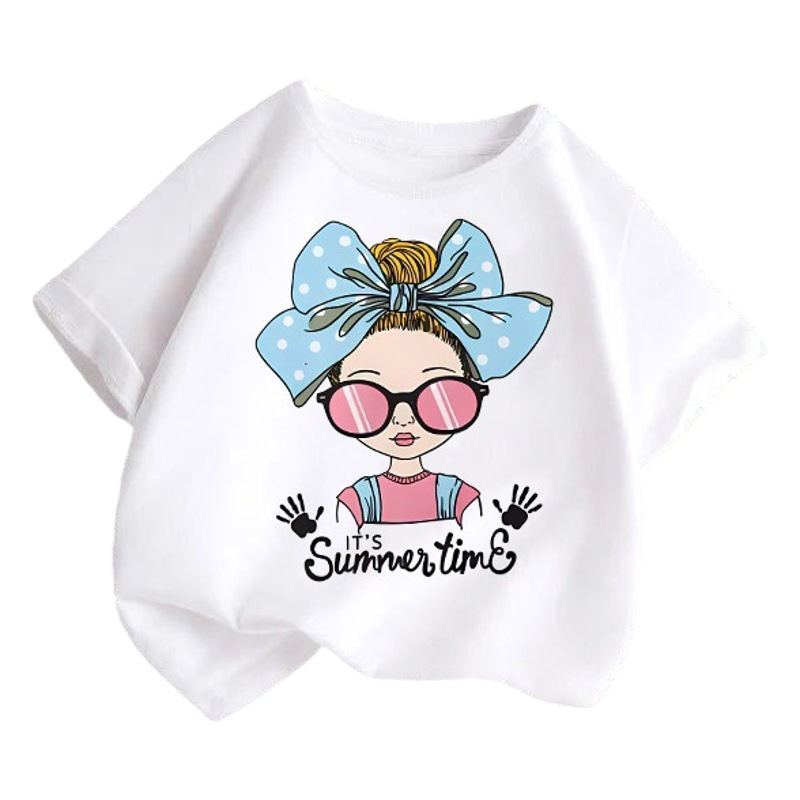 Ropa para niños transfronterizos 2024 verano nuevas camisetas de manga corta para niños y niñas tops de cuello redondo de moda bebé de media manga de algodón