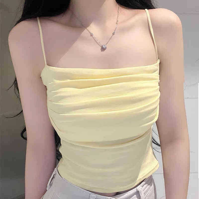 Versión coreana del deseo puro de mostrar el pecho, un gran tirante de un solo hombro plisado, hermoso chaleco trasero, una pieza con almohadilla para el pecho, top de tubo