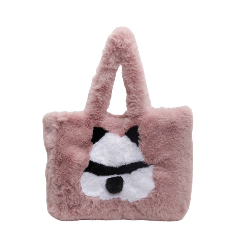 Panda peludo bolso grande mujer 2024 nuevo bolso de clase para estudiantes universitarios de moda otoño e invierno con bolso especial bajo la axila