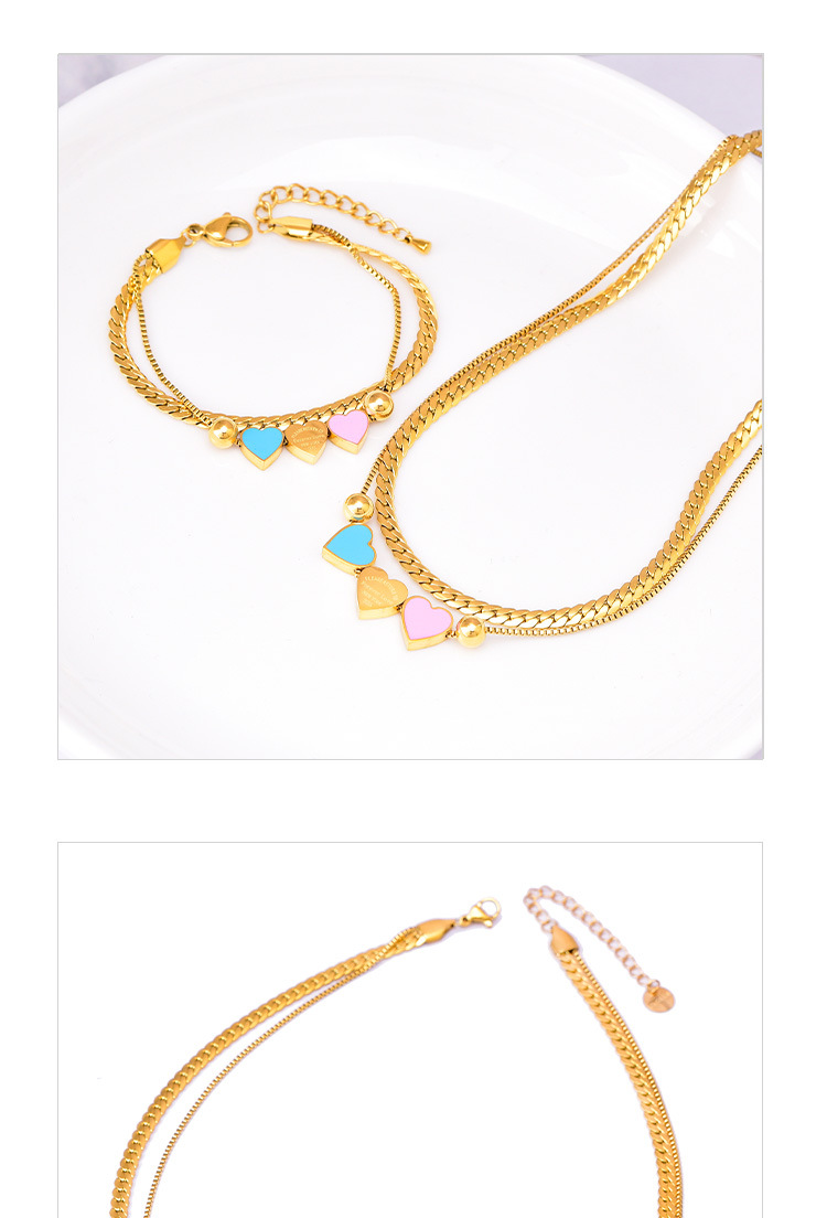 Daily Occasion 304 Stainless Steel Material PVD Coated Real Gold Plated Letter Heart Shape Stainless Steel Simple Style Waterproof Non Tarnish Bracelets Necklace