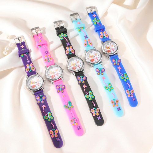 Children's trendy butterfly silicone quartz watch for boys and girls, students, large dial