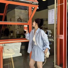 天糸の薄い通気性の小さい体の日焼け止めの服のiu系のスーツの2025新型の婦人服の夏のゆったりしている2つのセット