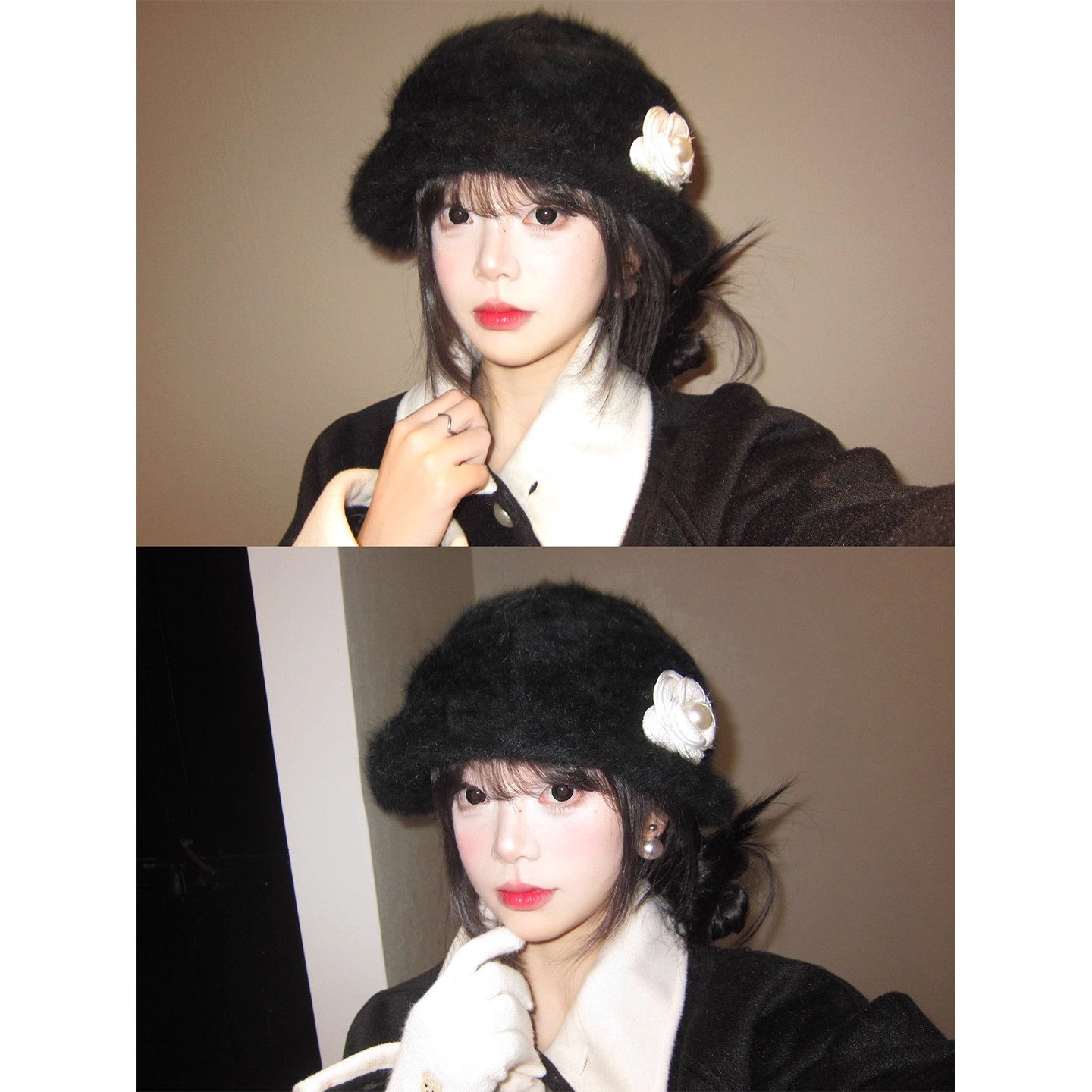 New Camellia Plush For Women Winter French Hepburn Style Elegant Beret Warm Exotic Lady Hat_voghion.com
