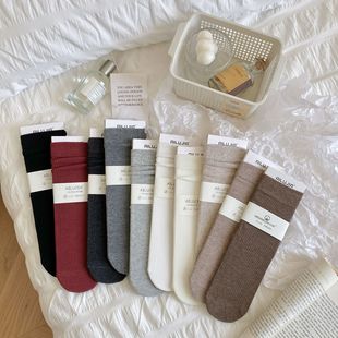 Ankora Red Cotton Pile Socks Women's Boneless Mid-length Socks for Autumn and Winter Solid Color Straight Socks Casual All-match Stockings