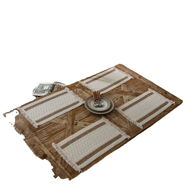 Yi qiyun cuerda de cáñamo placemat vacaciones vajilla estera tejida color a juego rayas borla tazón estera suministro directo de fábrica
