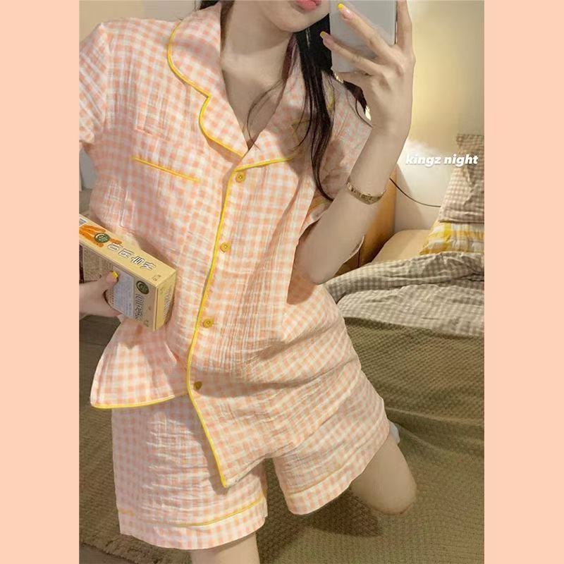 ZH-짧은 플립 커버-오렌지 체크 무늬