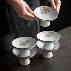 Ru Kiln Ceramic High-Base Snack & Dried Fruit Tray for Home, Office, Tea Time, and Buddhist Offerings | Chinese-style Zen-Inspired Pastry Plate