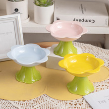 花朵猫碗陶瓷高脚猫食盆防打翻护颈椎零食盘罐头碗粮碗水碗猫用品