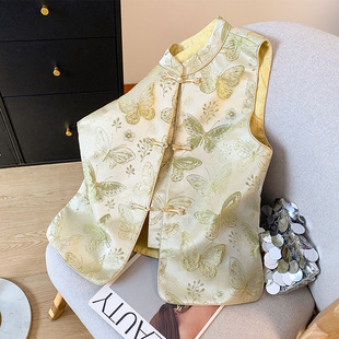 New Arrival Golden Butterfly Jacquard Collar New Chinese Vest Women's Spring and Summer New National Style Elegant Waistcoat Vest