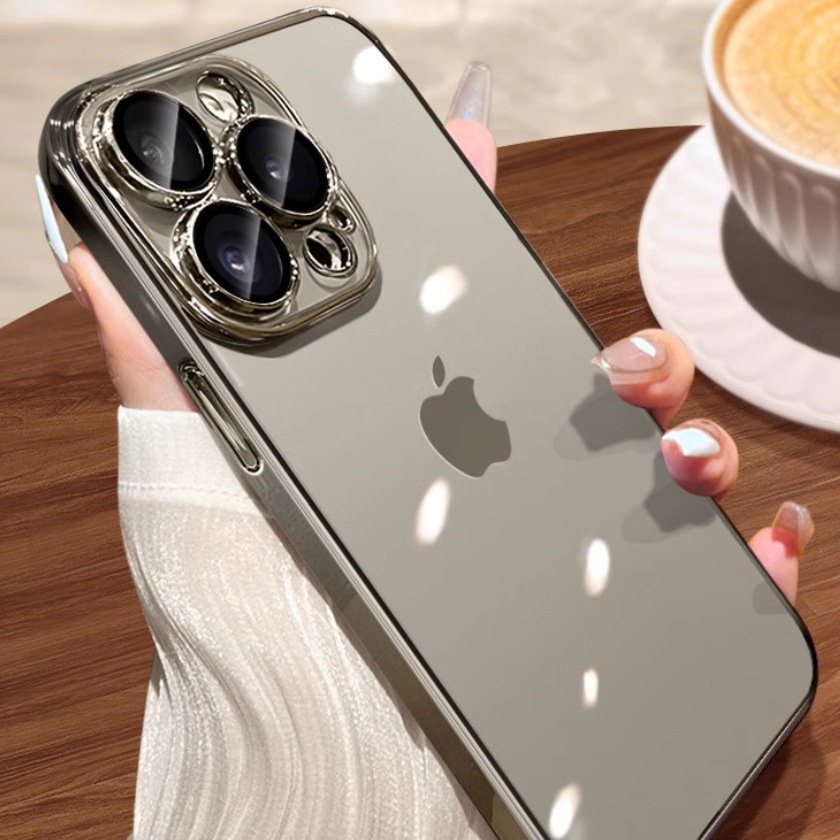 Funda Protectora para iPhone 17 Pro Max con Lente Electrochapada, Transparente, Suave, Anti-Huellas, Compatible con Apple 15