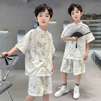 Hanfu Boy Лето 2025 Новый высококачественный национальный стиль зеленый бамбук с короткими рукавами