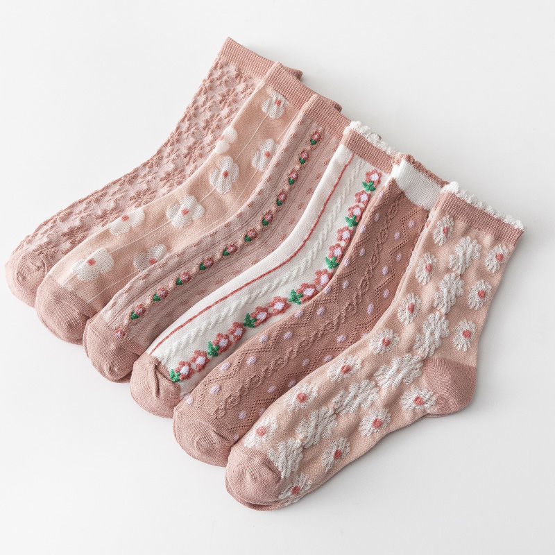 Socks Children Cute Pink Socks Ins Medium tube Socks Embossed Spring New Female Socks Seasonal Long tube Tidal Socks Wholesale