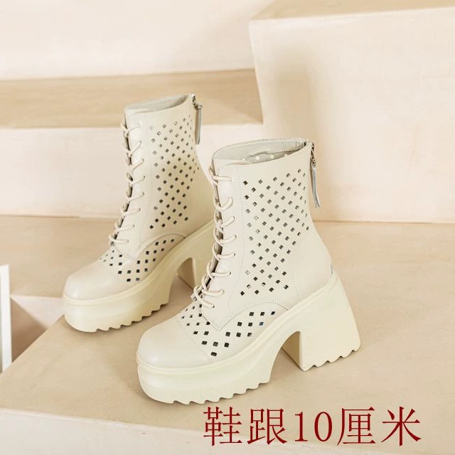 Женские длинные сапоги Martin на высоком каблуке, 2024 Новые дышащие сапоги, весенние сапоги для верховой езды на высоком каблуке, тонкие сапоги на толстой подошве