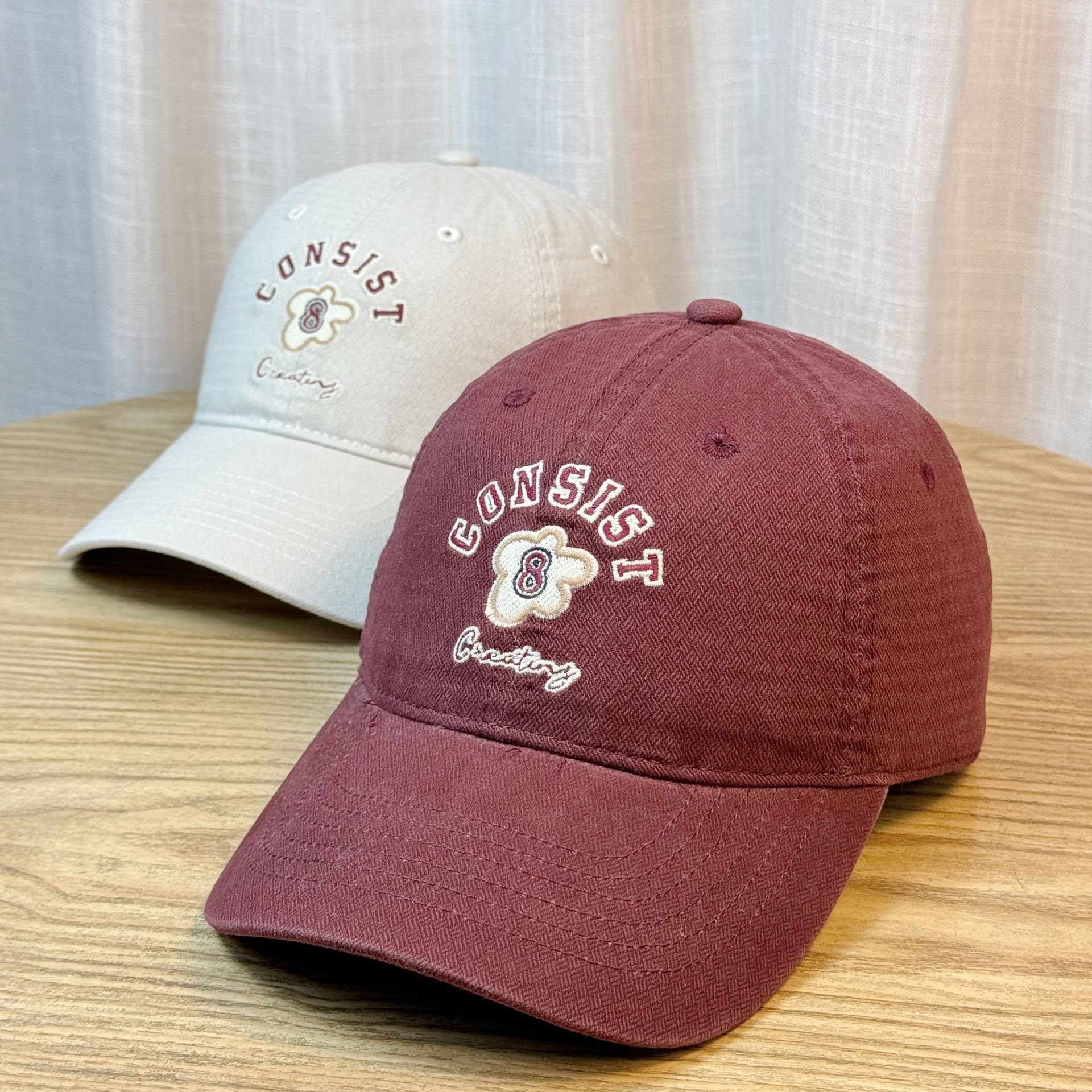 american retro flower letter embroidered baseball cap women‘s spring and summer curved brim face-looking small peak cap hat casual all-matching