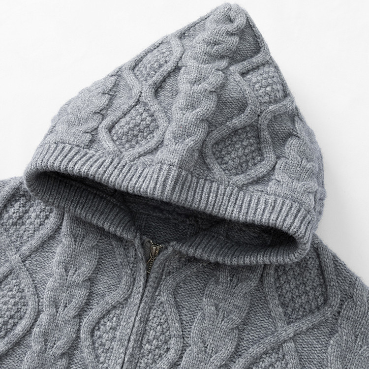 Otoño y invierno nuevo jersey con capuz de torsión suéter de punto hombre cremallera casual engrosado calentamiento cardigan suéter de aire