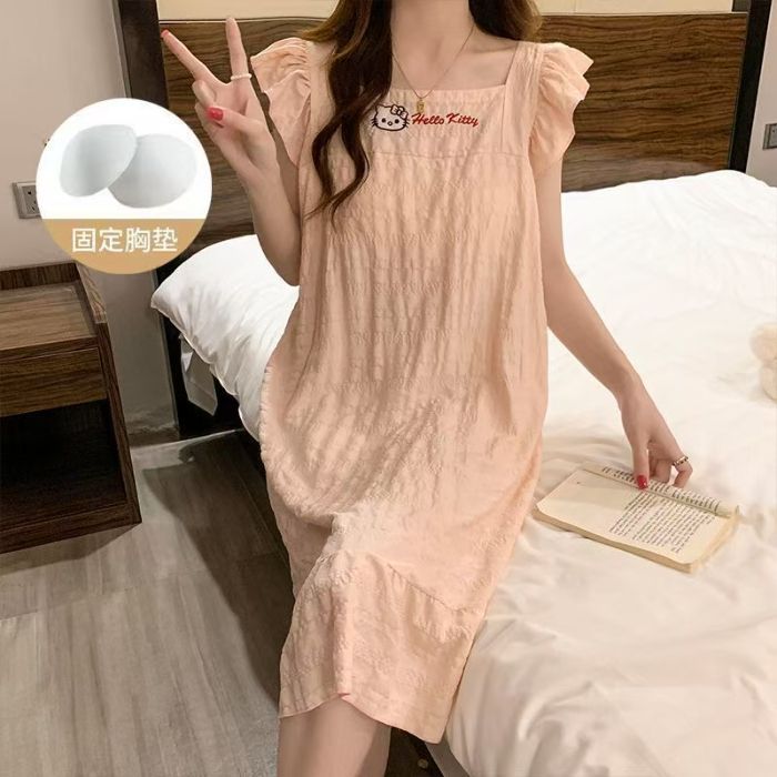 Camisón transfronterizo con almohadilla para el pecho para mujer verano nuevo estilo pequeño volador con almohadilla para el pecho pijama de alto valor lindo servicio a domicilio de dibujos animados