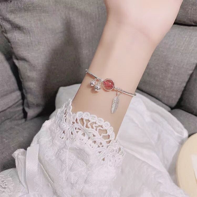 Strawberry Crystal Cute Bracelet Women's Peach Blossom Simple Couple Love Sweet Jewelry Bell Ring Feather Crystal Bracelet
