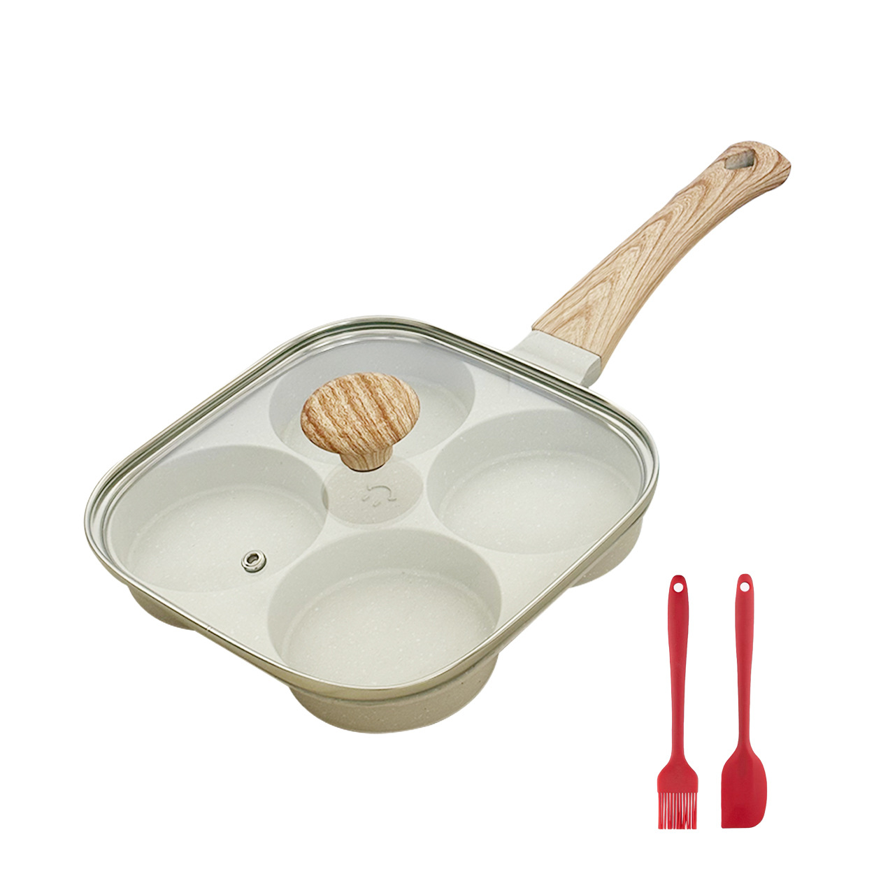 [Fuente de fábrica] Comercio exterior Venta caliente maifan piedra de cuatro agujeros huevo frito tres en uno pan antiadherente pan de desayuno