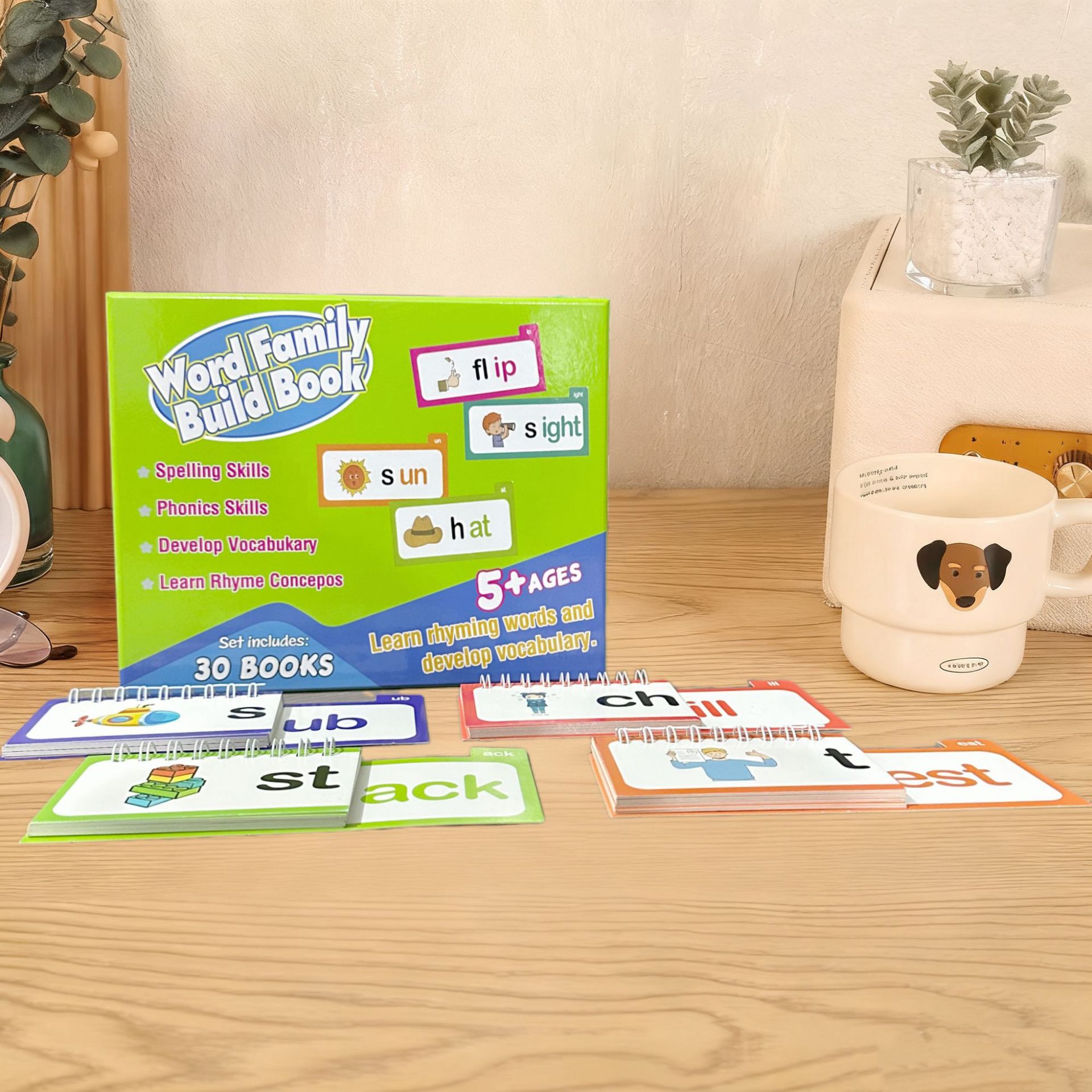 Transfronterizos OEM pequeña rima flash tarjeta de palabras 30 Read andRhyme Flip Books educación temprana