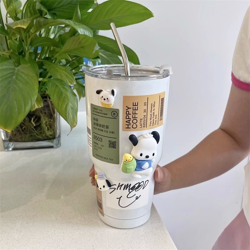 Bingba cup car cup portable coffee cup cold cup thermos cup dual-purpose summer stainless steel straw cup