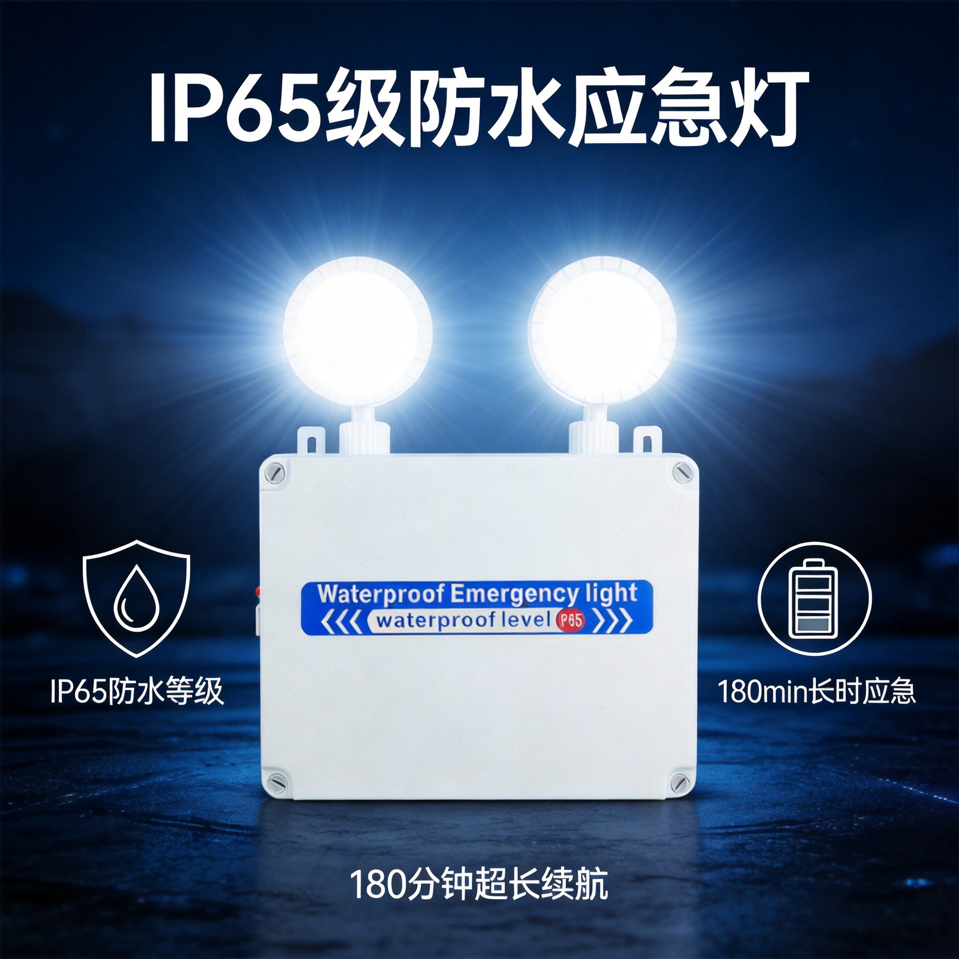 IP65防水外贸壁挂带电池楼道逃生通道壁挂式防水双头应急照明灯