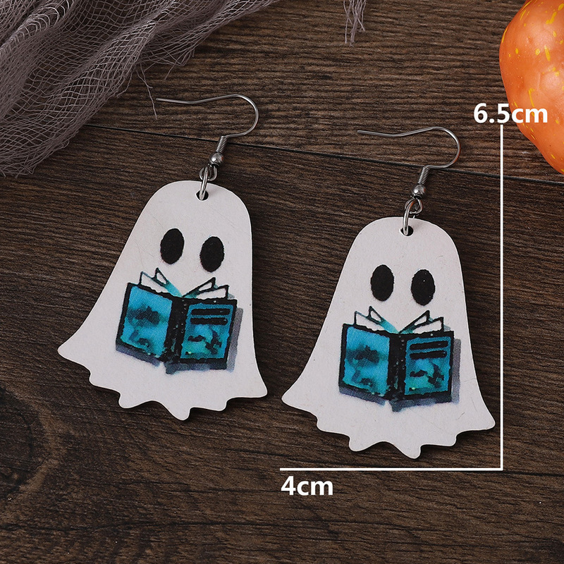 国境を越えた新型ハロウィーンゴシック風かわいい幽霊花本ポケット幽霊ペンダント木製両面イヤリング|undefined