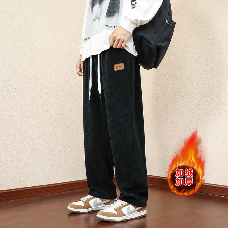 Легкие приливные брюки повседневные брюки Мужские осенние и зимние прямые серые бархатные толстые спортивные штаны Мужские