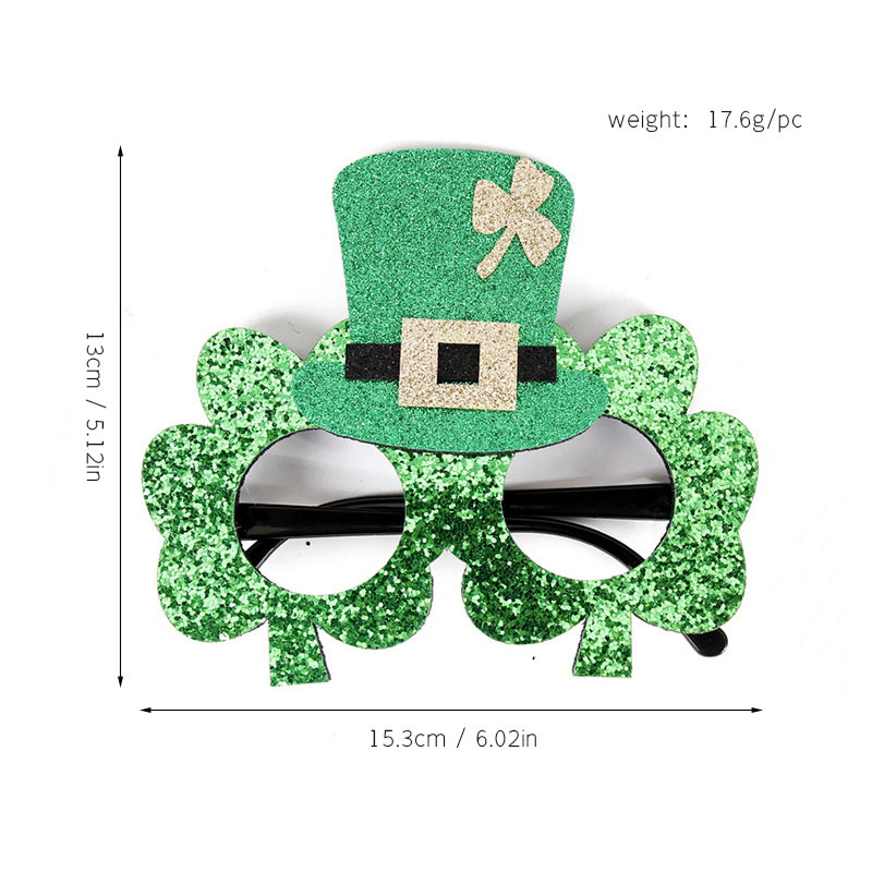 Día de San Patricio tema trébol tocado de cabeza irlandés fiesta de cerveza gafas decorativas de trébol