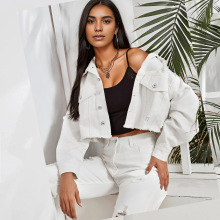 Popular women's jacket高级美毛边破洞牛仔短外套跨境秋季女原创