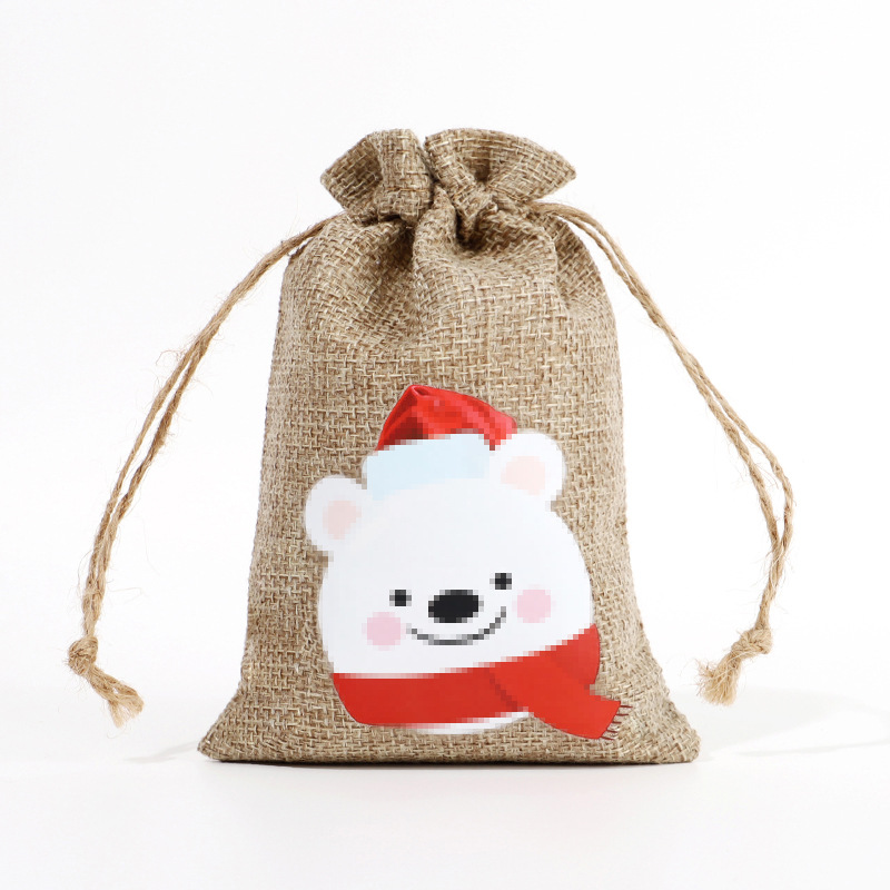 Amazon Venta caliente de Navidad bolsa de regalo de lino decoración de regalo de Navidad pequeña bolsa de tela de Halloween bolsa de embalaje de dulces
