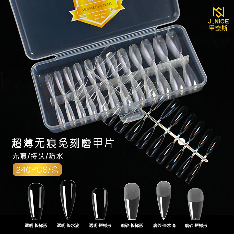 Arco plano europeo y americano sin costura talla libre molienda en caja transparente esmerilado desmontable extensión completa y media de doble uso esmalte de uñas