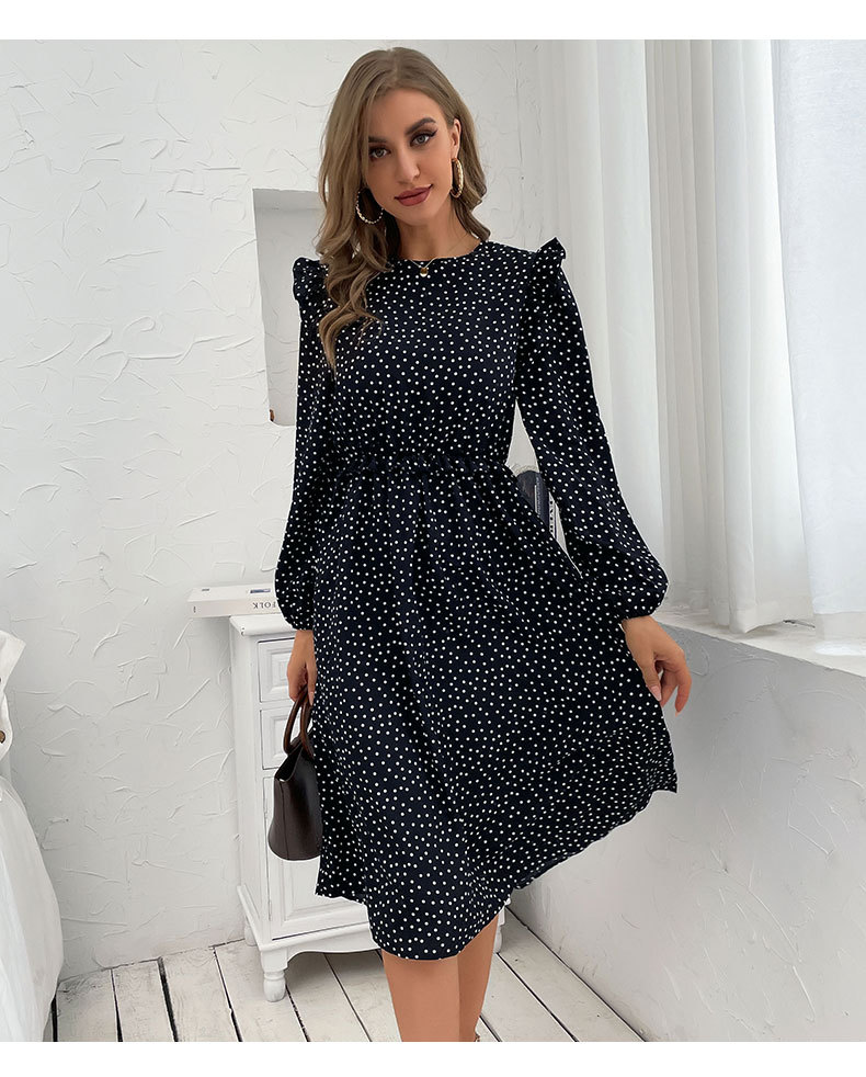 Lotus Leaf Sleeve Polka Dot Print Dress NSDMB104546