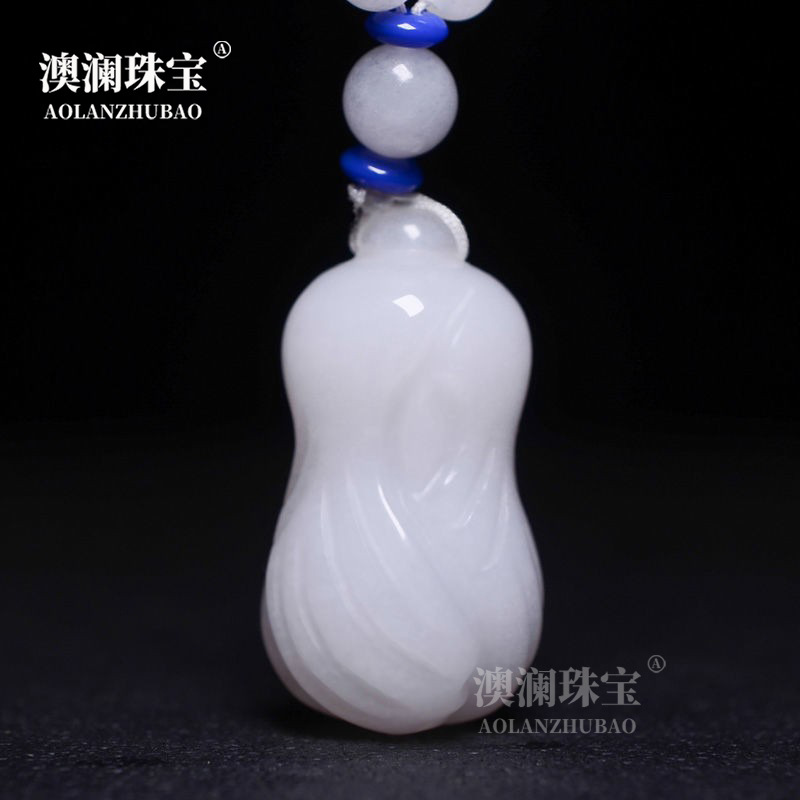 天然新疆和田白玉白菜吊坠羊脂白金丝玉百财挂件项坠直播活动礼品