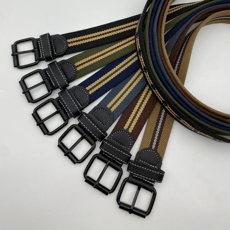 Men's Belt Thickened Casual All-match Trouser Belt 4.0 Cotton Stripe Ribbon Knitted Buckle 21 Hole Long Air Eye in stock