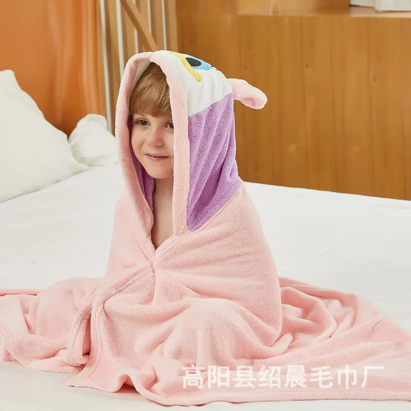 带帽斗篷浴巾珊瑚绒速干浴袍批发儿童披风浴袍吸水连帽卡通浴巾