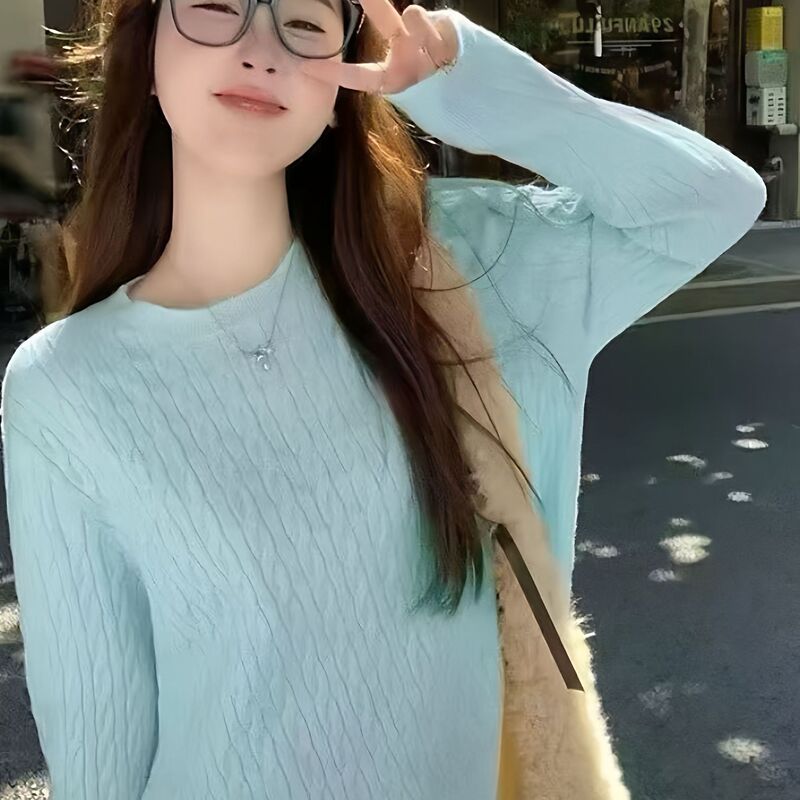 麻花套头毛衣内搭针织高级感针织衫女2025新款秋冬修身打底短上衣|undefined
