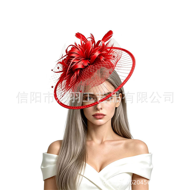 Cross-border vintage British-style feather mesh fascinator bridal headpiece for horse racing events, balls, and elegant evening parties