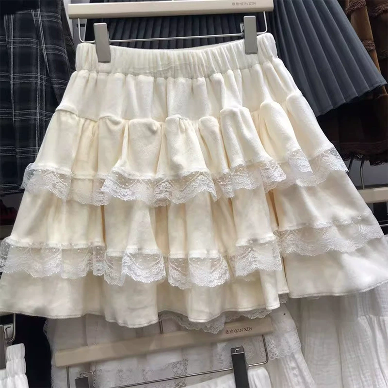 Юбка-пачка в стиле принцессы с кружевом, новая модель весна-осень 2025, короткая юбка с открытой подкладкой