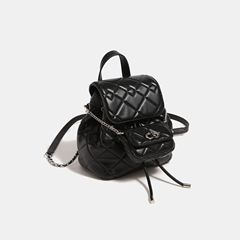 Ladies' 2024 Spring and Summer Novelty Small Shaggy Checkered Double Strap Backpack with Chain Strap Soft Waist Bag