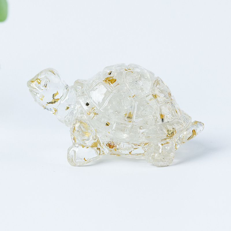 Cristal natural Animal Cristal blanco Cute Little Turtle Decoración creativa Adornos de escritorio Artesanías Decoración de coche