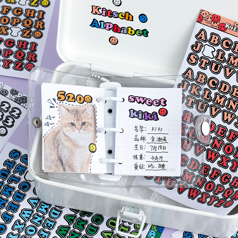 6 piezas Corea del Sur ins coloridas letras inglesas y números pegatinas decorativas cuenta de mano tarjeta pequeña persiguiendo material de cuenta de mano