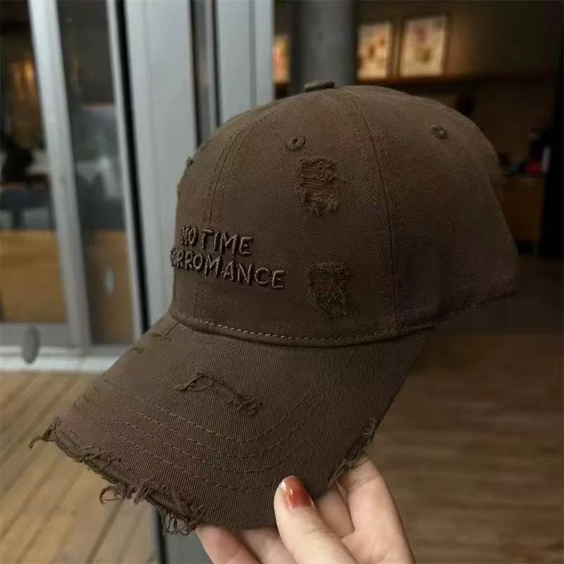Distressed Baseball Cap for Women with Letter Embroidery, Washed Cotton, Duckbill Cap That Makes the Face Look Smaller, with Enlarged and Widened Brim, Soft Top Sun Hat Distressed Baseball Cap for Women with Letter Embroidery, Washed Cotton, Duckbill Cap That Makes the Face Look Smaller, with Enlarged and Widened Brim, Soft Top Sun Hat